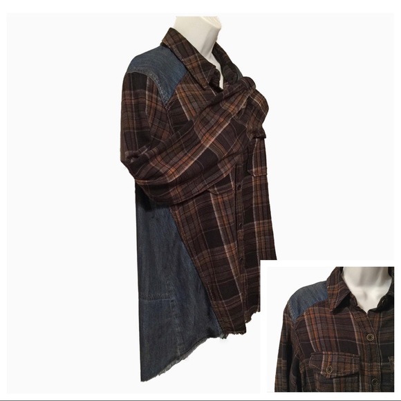Free People plaid / denim blouse - Picture 7 of 8